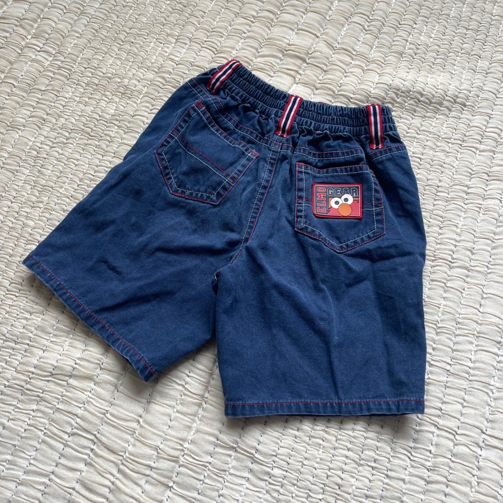 Vintage Sesame Street Elmo Gear Navy Blue Canvas Shorts Kids 4T 2002 Retro